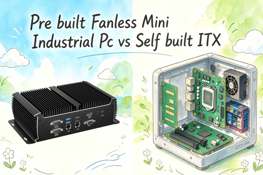 บล็อกบริษัทล่าสุดเกี่ยวกับ Pre built Fanless Mini Industrial Pc vs Self built ITX: Total Cost and Setup Effort Compared