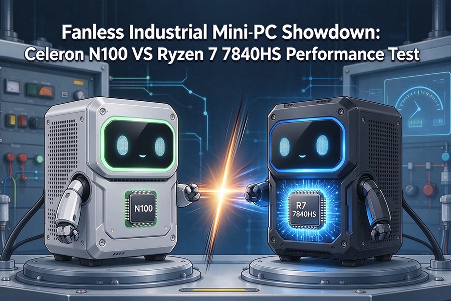 บล็อกบริษัทล่าสุดเกี่ยวกับ Fanless Industrial Mini PC Showdown: Celeron N100 VS Ryzen 7 7840HS Performance Test